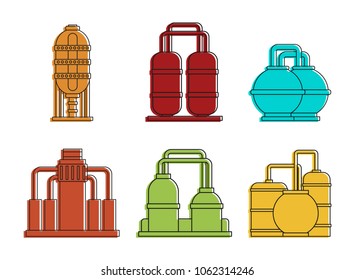 Factory reserve icon set. Color outline set of factory reserve vector icons for web design isolated on white background