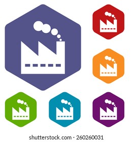 Factory rhombus icons set in different colors. Vector Illustration