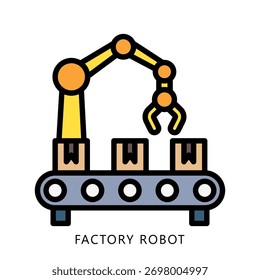 Icono Del Robot De La Fábrica, Mini Ilustración Relacionada Con La Industria 4-0, Industria Moderna. Uso Para El Concepto Moderno, Ui, Web Ux Y Desarrollo De App.