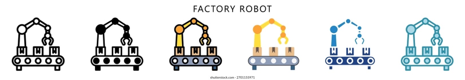 Factory Robot Icon, Multi Style, Flat, Line, Glyph, Lineal, Dual Tone. Use For Modern Concept, Ui, Ux Web And App Development.