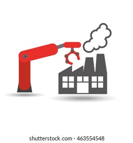 factory and robotic arm, industry icon, vector illustration