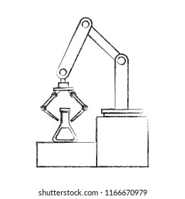 factory robotic arm with laboratory test tube hand drawing