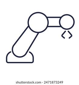 Factory robotic arm line icon. Industrial mechanical hand logo for web and mobile. Automation, robot, ai concept. Symbol on white background. Technology business. Editable vector stroke. Pixel Perfect