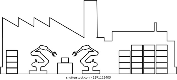 Factory with robots and warehouse - production line - sustainable production with energy efficiency