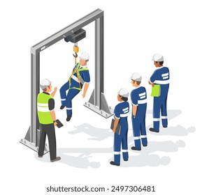 factory safety training Abseiling for industry worker workshop meeting isometric isolated