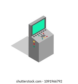 Factory screen monitoring, device made of metal material useful in industrial production, control center equipment isolated on vector illustration