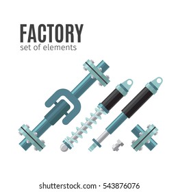Factory, set of elements. Machinery flat icons vector illustration