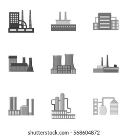 Factory set icons in monochrome style. Big collection of factory vector symbol stock illustration