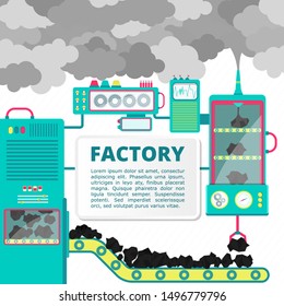 Factory showing coal being turned into smoke. Blank space for insert text. Conceptual illustration.
