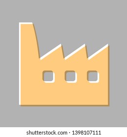 Factory sign illustration. Emboss effect with light orange icon on gray background.