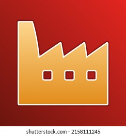 Factory sign illustration. Golden gradient Icon with contours on redish Background. Illustration.