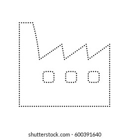 Factory sign illustration. Vector. Black dotted icon on white background. Isolated.