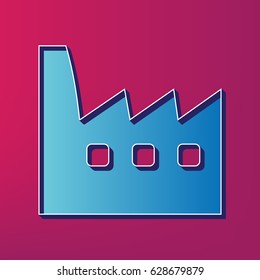 Factory sign illustration. Vector. Blue 3d printed icon on magenta background.