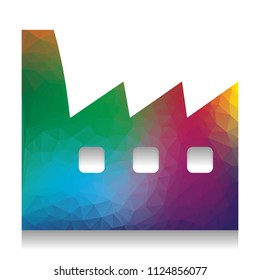 Factory sign illustration. Vector. Colorful icon with bright texture of mosaic with soft shadow on white background. Isolated.