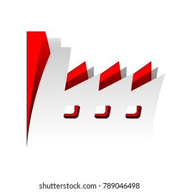 Factory sign illustration. Vector. Detachable paper icon with red body stock. Isolated.