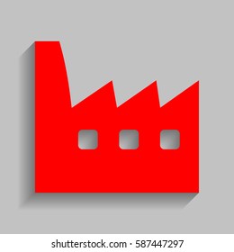 Factory sign illustration. Vector. Red icon with soft shadow on gray background.