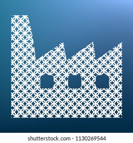 Factory sign illustration. Vector. White textured icon at lapis lazuli gradient background.