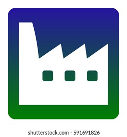 Factory sign illustration. Vector. White icon at green-blue gradient square with rounded corners on white background. Isolated.