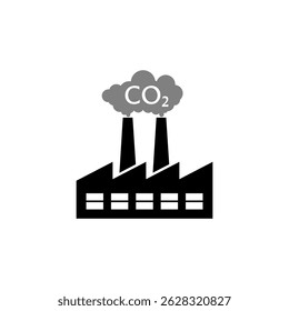 Factory silhouette with chimney polluting CO2 cloud smoke icon