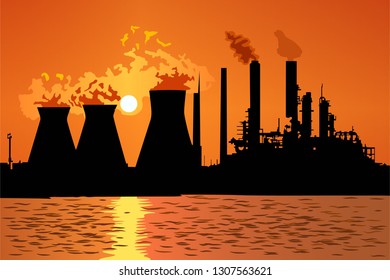 factory silhouette realistic vector illustration isolated