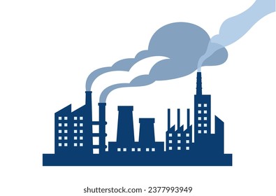 Silhouettes de fábrica Fabricación industrial Producción química de fábrica Ilustración vectorial de la contaminación atmosférica, Fábrica industrial aislada en blanco para diseño