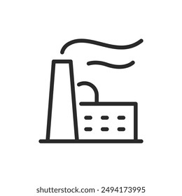 Factory with silos and a chimney, linear style icon. Factory with silos and a chimney, industrial storage and production. Editable stroke width.