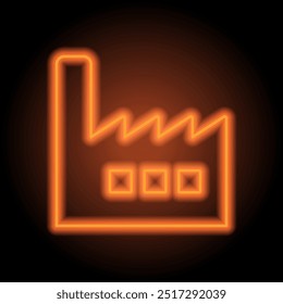 Factory simple icon. Flat design. Orange neon on black background.ai