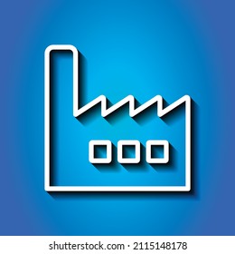 Factory simple icon. Flat desing. White icon with shadow on blue background.ai
