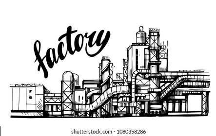 Factory sketch. Vector illustration. Isolated