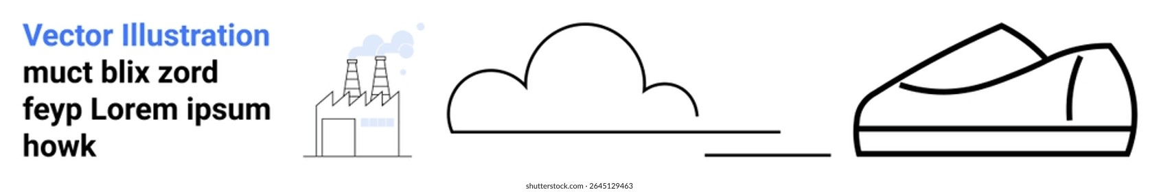 Factory with smoke, cloud, and sporty shoe outline. Ideal for environmental issues, industrialization, pollution, climate change, athletic footwear, outdoor activities. Landing page