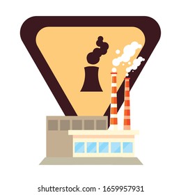 factory with smoke clouds on white background vector illustration design