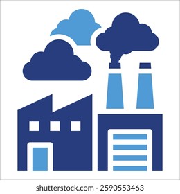 Factory With Smoke Icon Element For Design