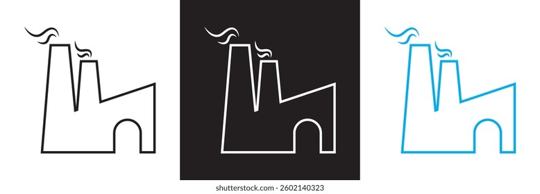 Factory  with Smoke icon. Vector illustration. isolated on white and black background. EPS 10