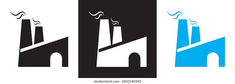Factory  with Smoke icon. Vector illustration. isolated on white and black background. EPS 10