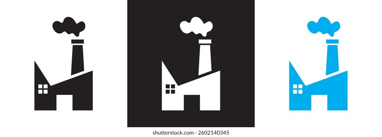 Factory  with Smoke icon. Vector illustration. isolated on white and black background. EPS 10