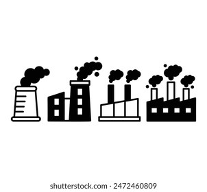factory smoking air pollution idustry icons symbol vector design black white illustration collections isolated