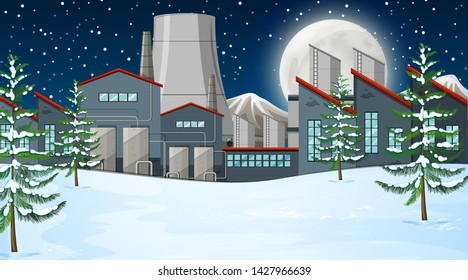 factory in snow scene illustration