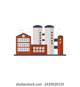 Factory station towers, facades of industrial buildings with windows vector illustration