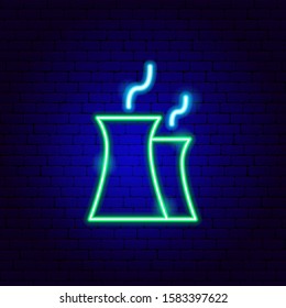 Factory Steam Neon Sign. Vector Illustration of Ecology Promotion.