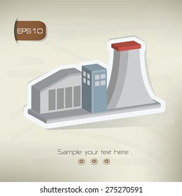 Factory sticker design on old background,vector
