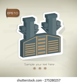Factory sticker design on old background,vector
