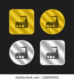 Factory structure gold and silver metallic coin logo icon design