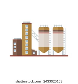 Factory structure with industrial buildings and tower, tanks for storage vector illustration