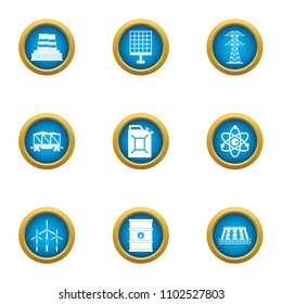 Factory sun icons set. Flat set of 9 factory sun vector icons for web isolated on white background