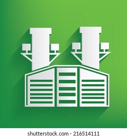 Factory symbol on green background,clean vector