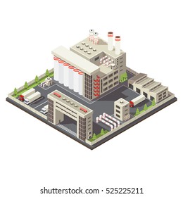 Factory territory isometric square piece of layout for development of a new building for located of factory there vector illustration