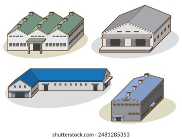 Ilustración vectorial tridimensional de fábrica. Construyendo Ilustración vectorial.