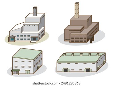 Ilustración vectorial tridimensional de fábrica. Construyendo Ilustración vectorial.