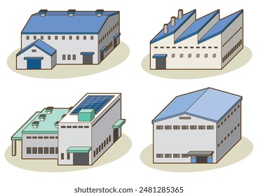 Ilustración vectorial tridimensional de fábrica. Construyendo Ilustración vectorial.