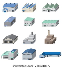 Factory three-dimensional vector illustration. Building vector illustration.